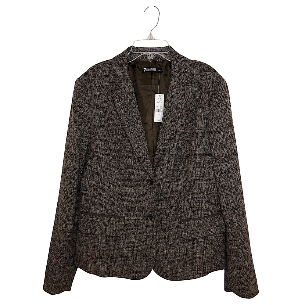 7th AVENUE NEW YORK & CO Brown Tweed 2 Buttons Lined Blazer Jacket Career 15